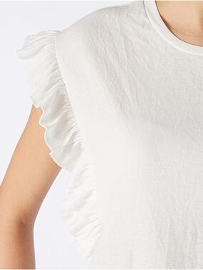 Maje White Textured Crewneck Top with Gold Logo Tag